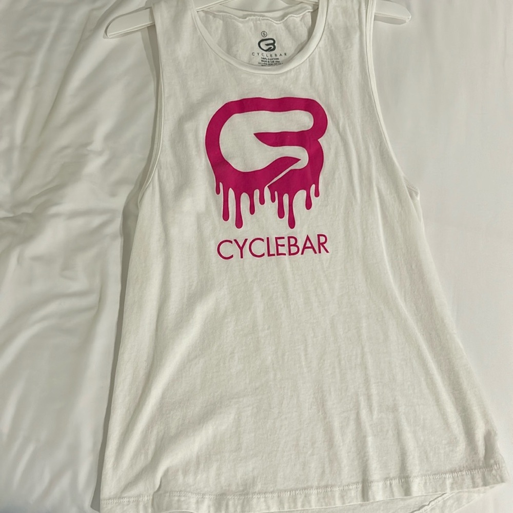 Pink CycleBar dripping logo tank